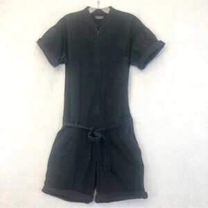 Zara Man Belted Romper Men's Small Black Short Sleeve Stretch Shorts Jumpsuit